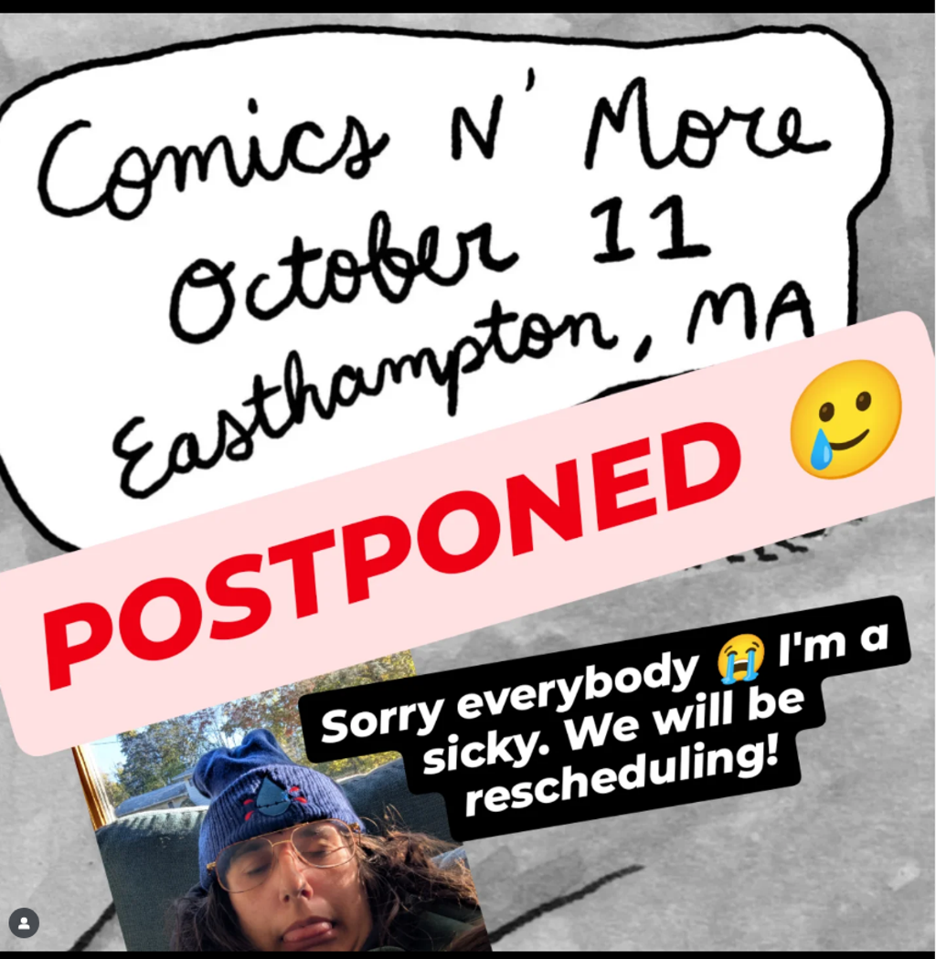 an instagrame post by melissa mendes about canceling the event we planned for tomorrow 