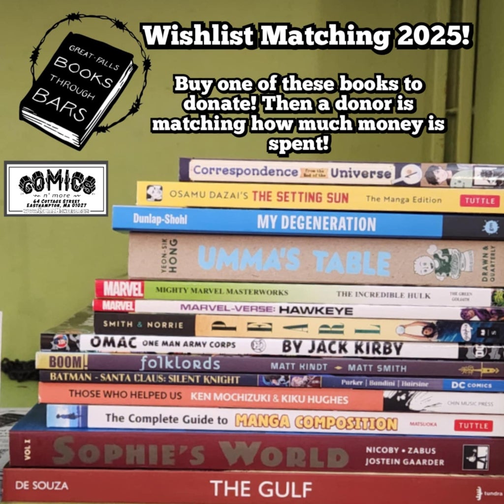 a stack of books for the Great Falls Books Through Bars Donor Matching fundraiser