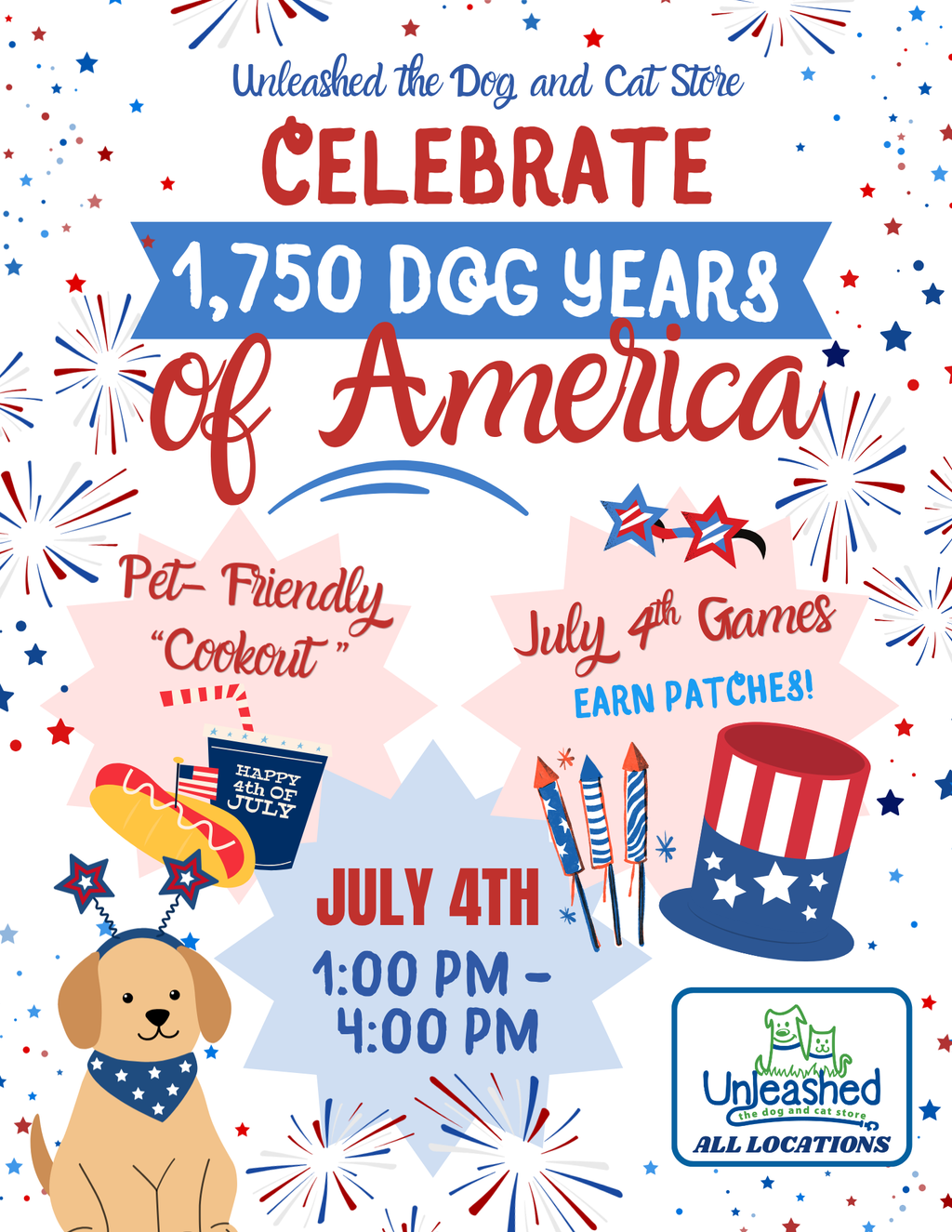 Pet Paint & Sip Flyer listing out the monthly themes (May - Tea Party. August - Back to School), Suggested donation of $10, and the time of 1:00pm-4:00pm