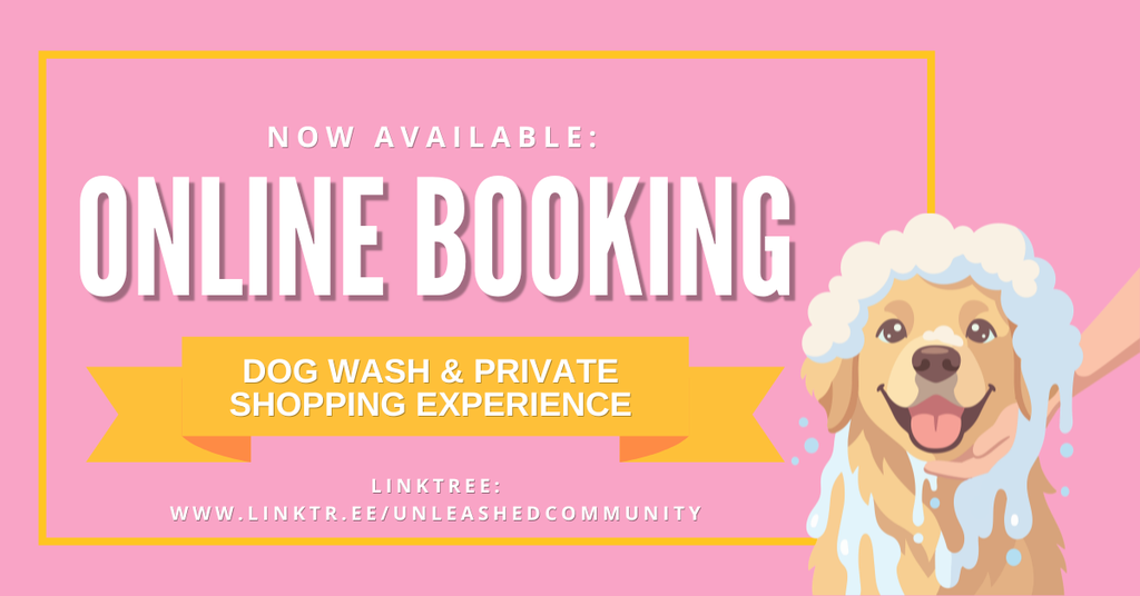 Online booking for dog wash and private shopping experience 